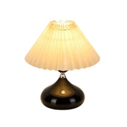 LIVARA 5W Table Lamp Three-Color Dimmable with Pleated Fabric Shade & Ceramic Base - Button Switch - Black