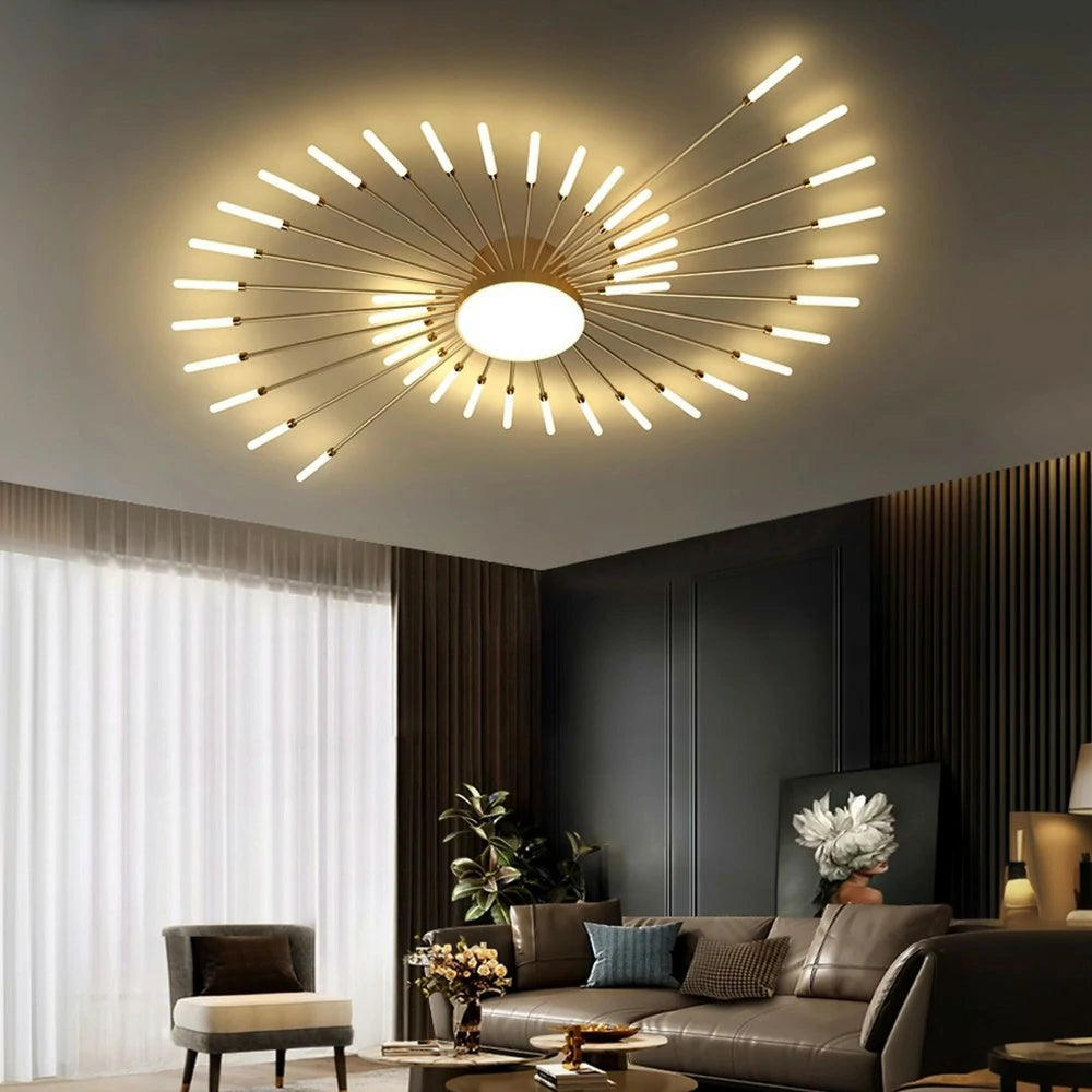 LIVARA 50W LED Ceiling Light Firework Design with 42+1 Rotating Heads Neutral Light Modern Iron & Acrylic Fixture - Gold