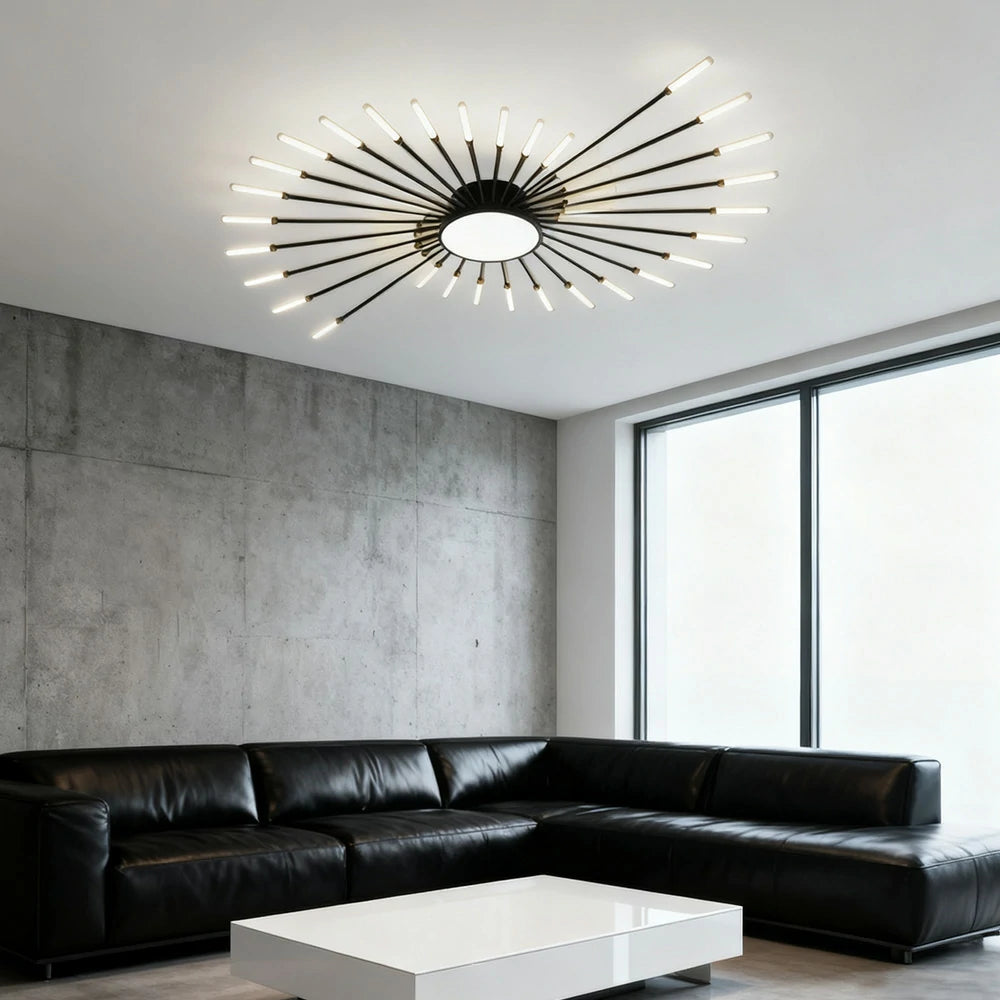 LIVARA 50W LED Ceiling Light Firework Design with 42+1 Rotating Heads Neutral Light Modern Iron & Acrylic Fixture - Black