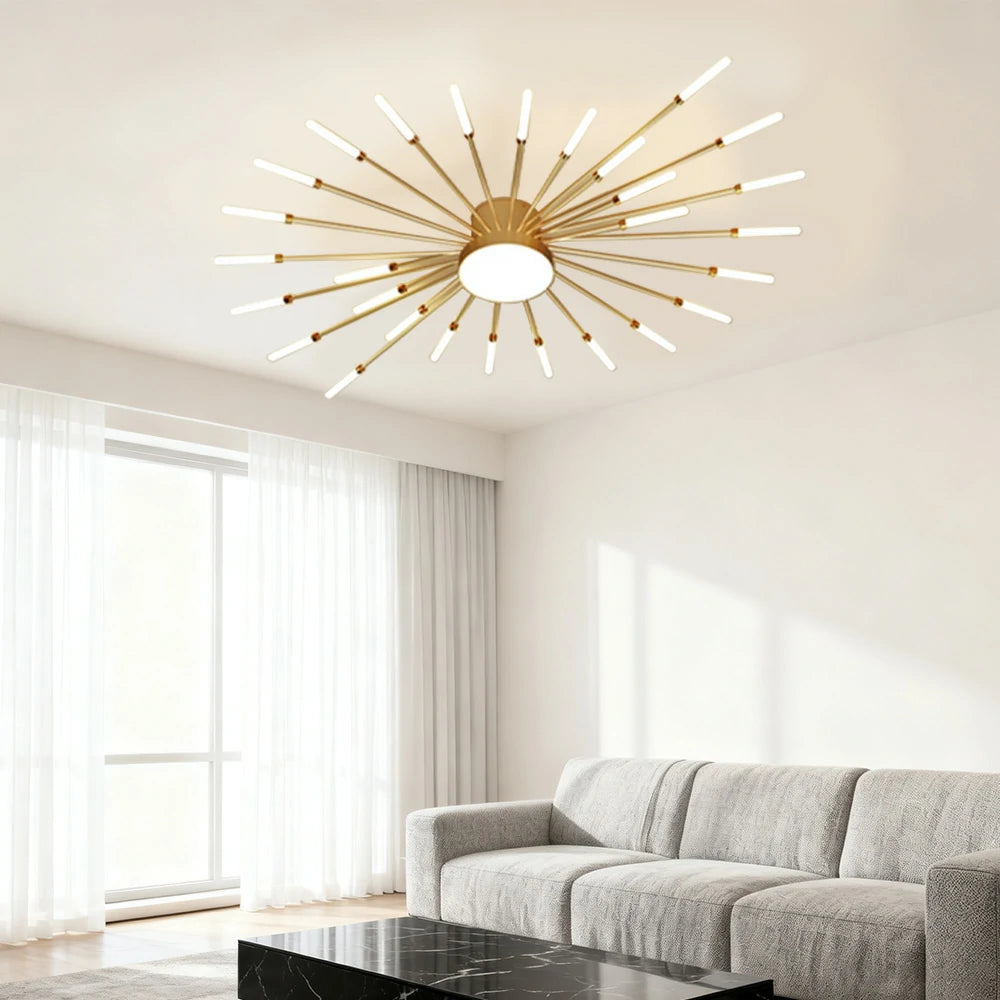 LIVARA 36W LED Ceiling Light Firework Design with 28+1 Rotating Heads Neutral Light Modern Iron & Acrylic Fixture - Gold