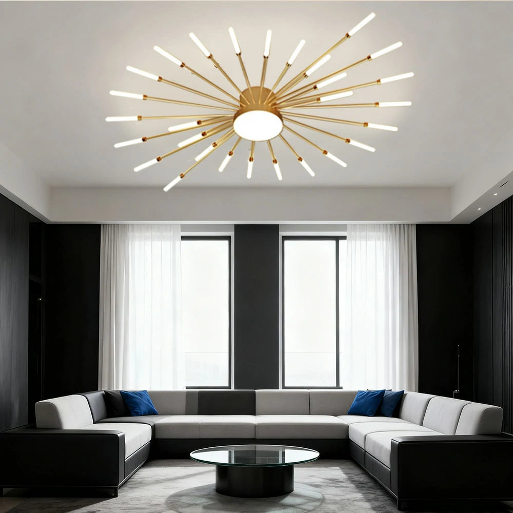LIVARA 36W LED Ceiling Light Firework Design with 28+1 Rotating Heads Neutral Light Modern Iron & Acrylic Fixture - Gold