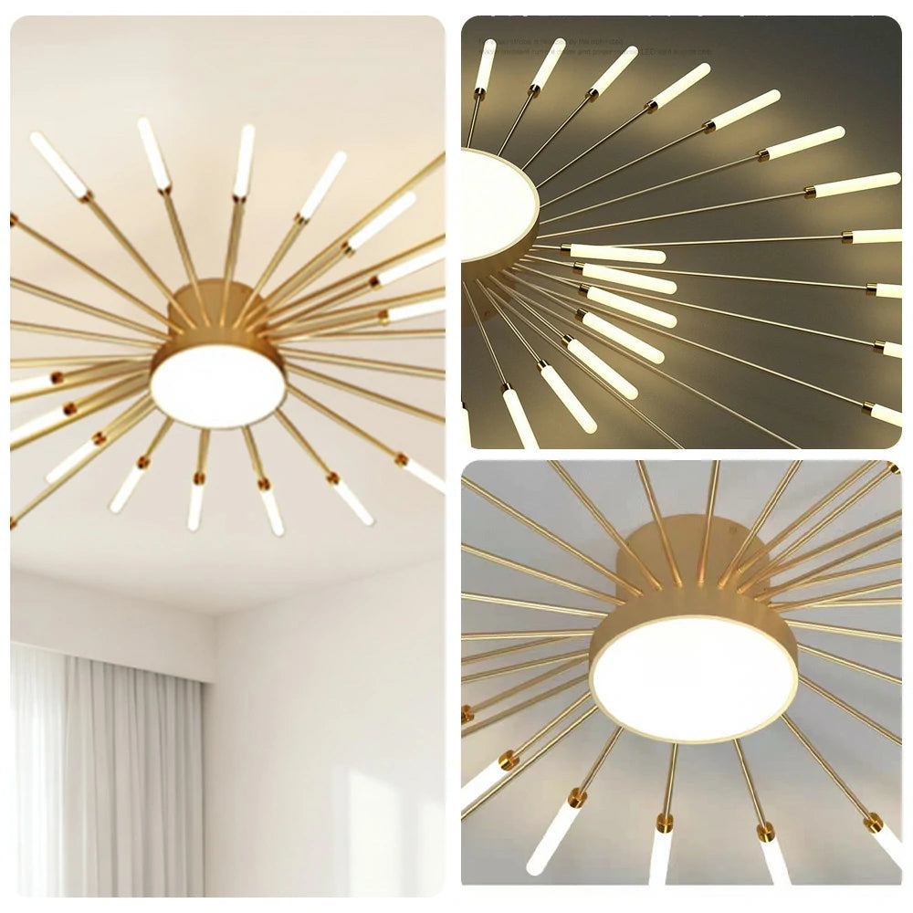 LIVARA 36W LED Ceiling Light Firework Design with 28+1 Rotating Heads Neutral Light Modern Iron & Acrylic Fixture - Gold