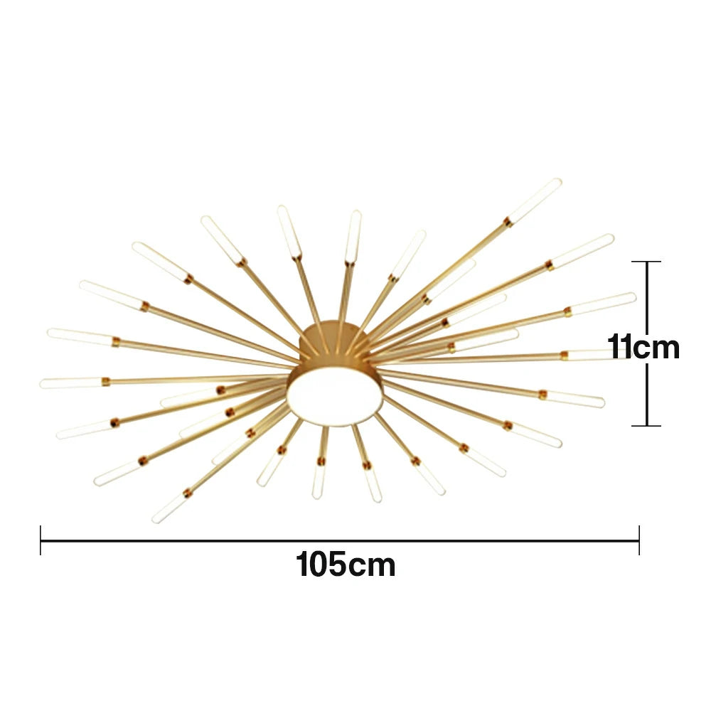 LIVARA 36W LED Ceiling Light Firework Design with 28+1 Rotating Heads Neutral Light Modern Iron & Acrylic Fixture - Gold