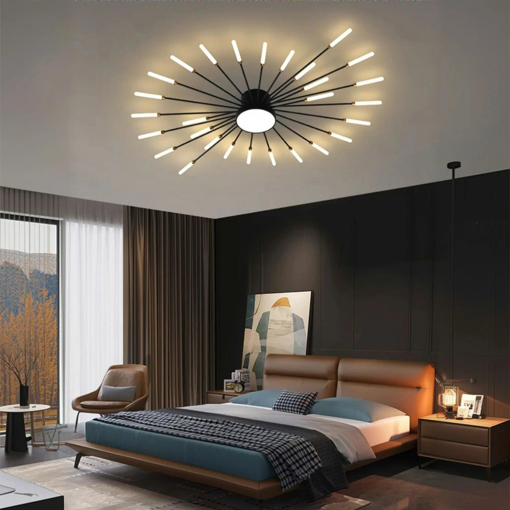 LIVARA 36W LED Ceiling Light Firework Design with 28+1 Rotating Heads Neutral Light Modern Iron & Acrylic Fixture - Black
