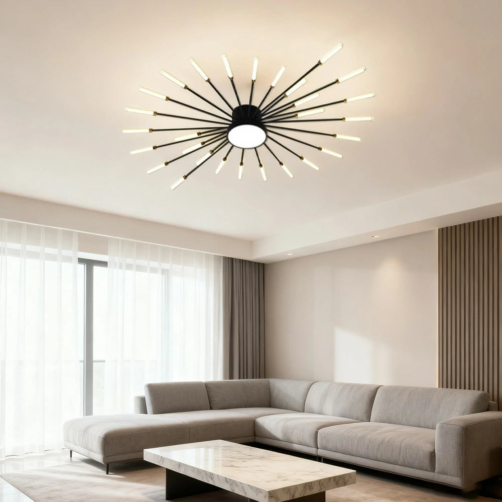 LIVARA 36W LED Ceiling Light Firework Design with 28+1 Rotating Heads Neutral Light Modern Iron & Acrylic Fixture - Black