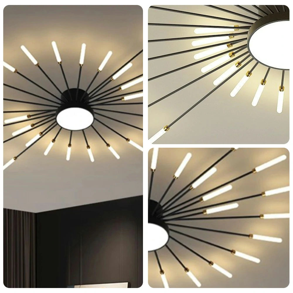 LIVARA 36W LED Ceiling Light Firework Design with 28+1 Rotating Heads Neutral Light Modern Iron & Acrylic Fixture - Black