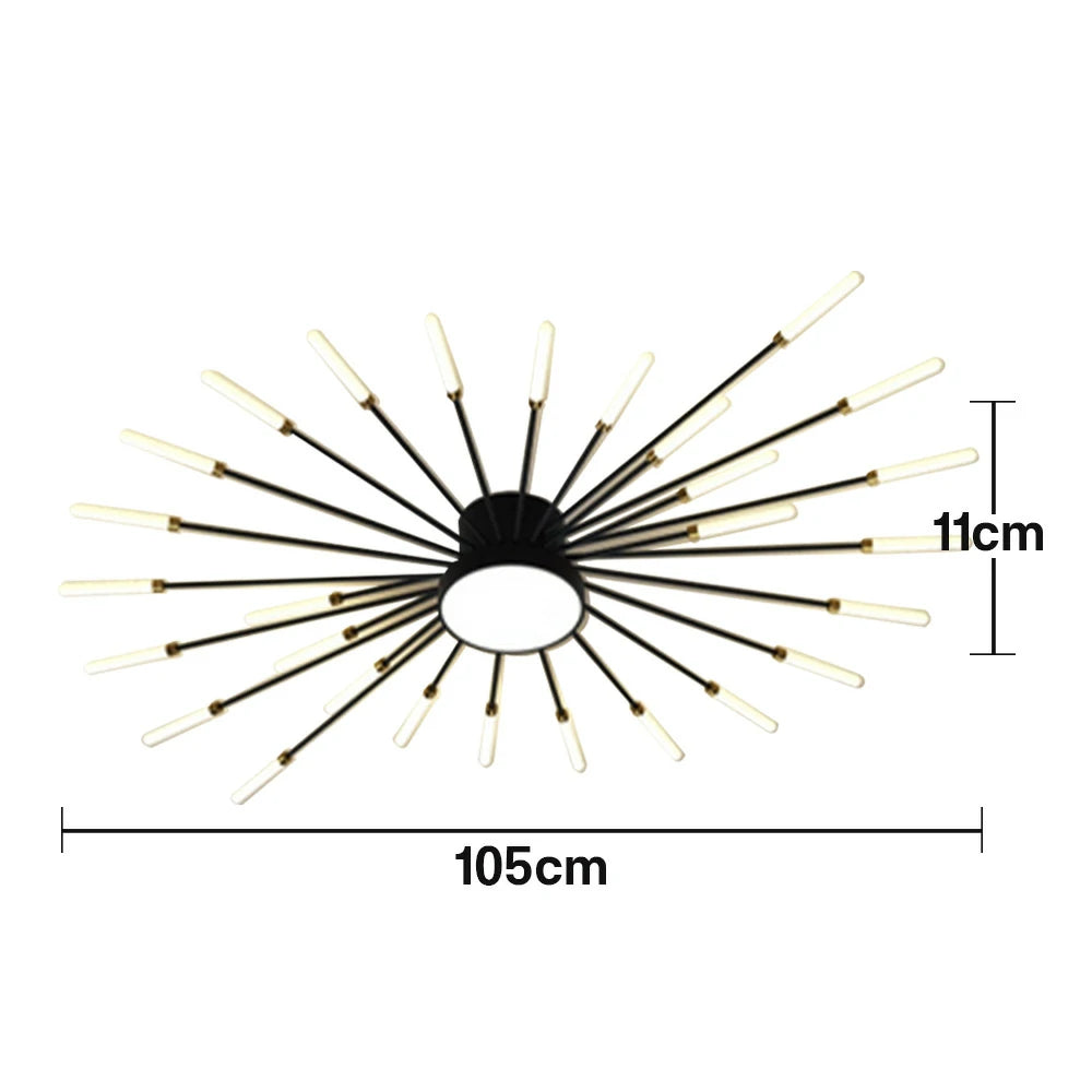 LIVARA 36W LED Ceiling Light Firework Design with 28+1 Rotating Heads Neutral Light Modern Iron & Acrylic Fixture - Black