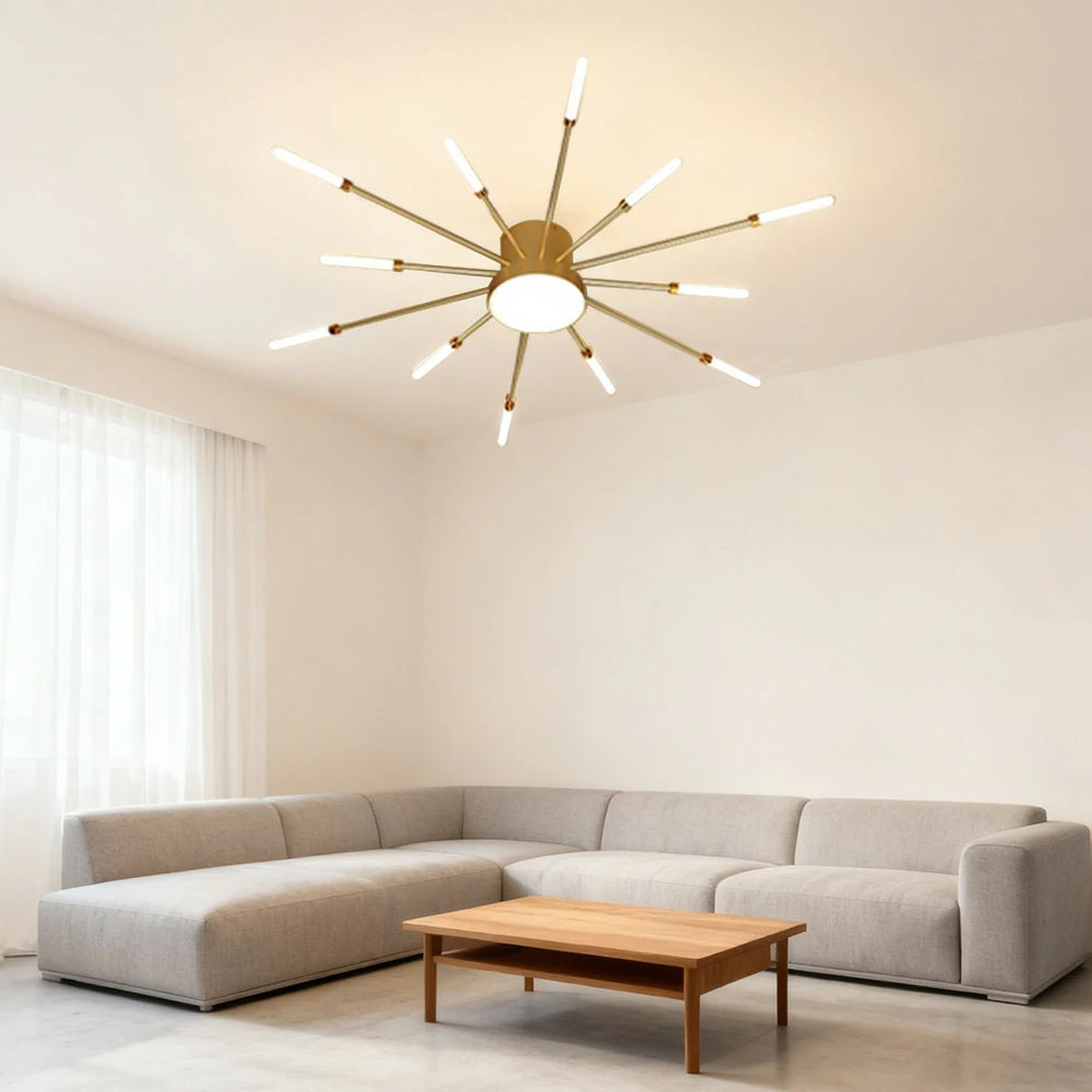 LIVARA 36W LED Ceiling Light Sparkling Firework Design with 12+1 Rotating Heads Neutral Light Modern Iron & Acrylic Fixture - Gold