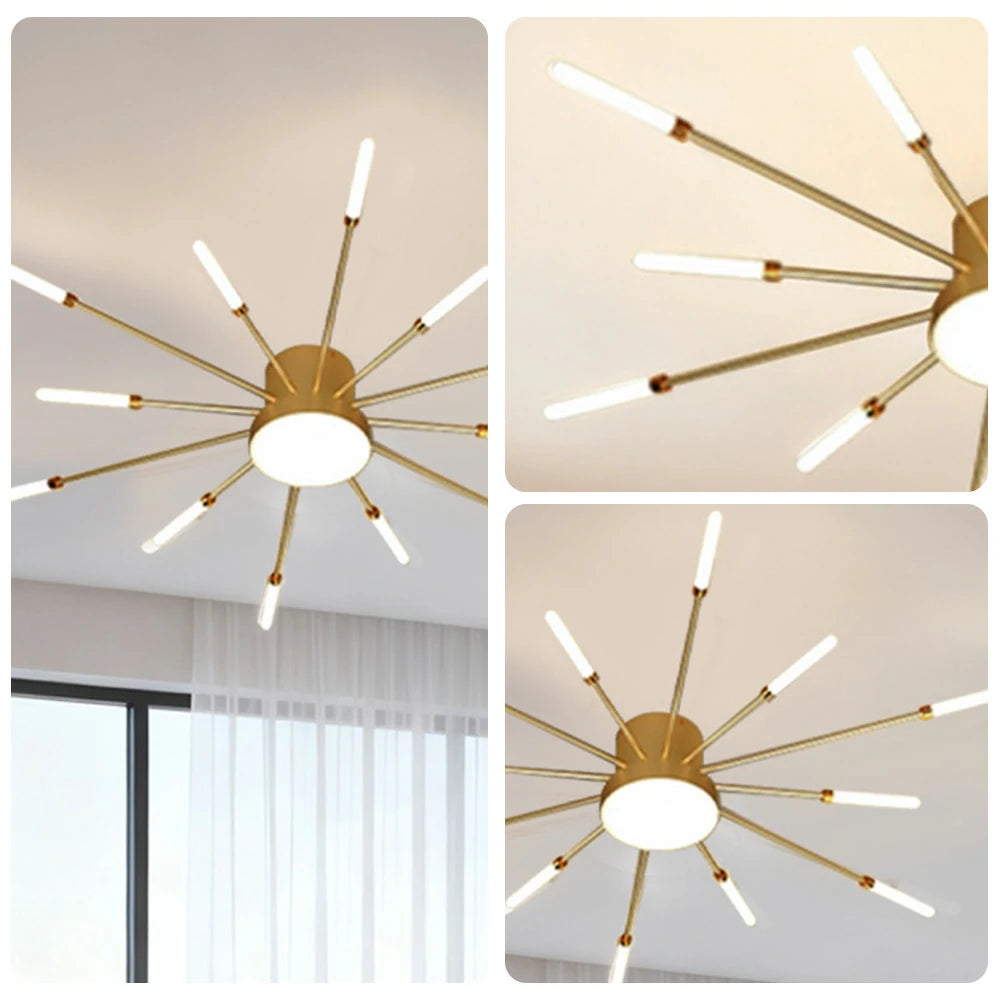 LIVARA 36W LED Ceiling Light Sparkling Firework Design with 12+1 Rotating Heads Neutral Light Modern Iron & Acrylic Fixture - Gold