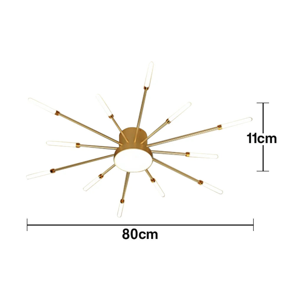 LIVARA 36W LED Ceiling Light Sparkling Firework Design with 12+1 Rotating Heads Neutral Light Modern Iron & Acrylic Fixture - Gold