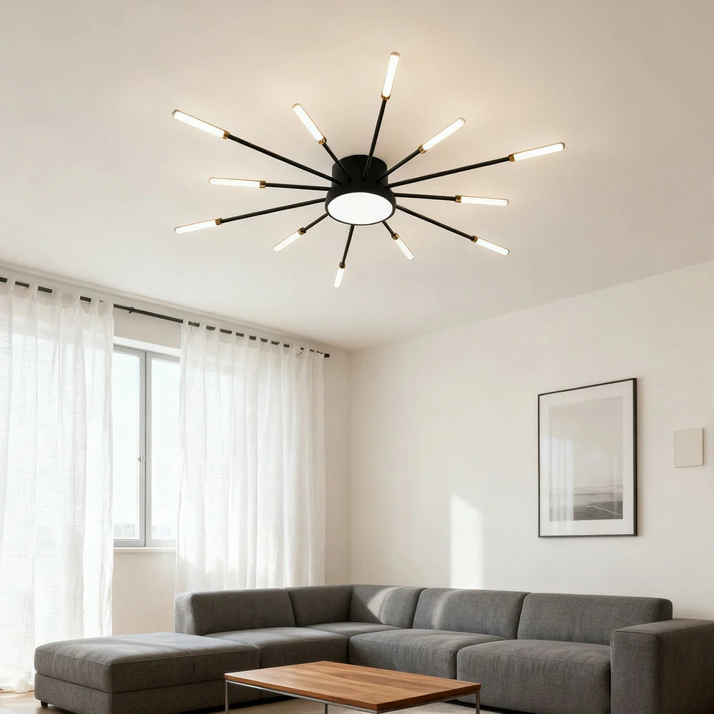 LIVARA 36W LED Ceiling Light Sparkling Firework Design with 12+1 Rotating Heads Neutral Light Modern Iron & Acrylic Fixture - Black