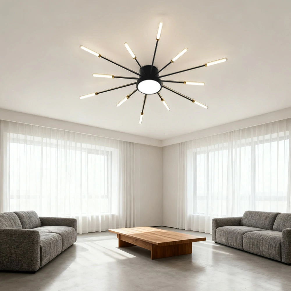 LIVARA 36W LED Ceiling Light Sparkling Firework Design with 12+1 Rotating Heads Neutral Light Modern Iron & Acrylic Fixture - Black