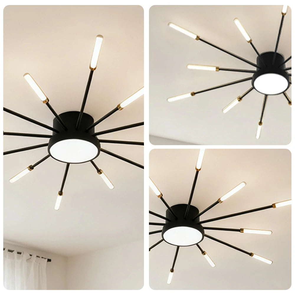 LIVARA 36W LED Ceiling Light Sparkling Firework Design with 12+1 Rotating Heads Neutral Light Modern Iron & Acrylic Fixture - Black