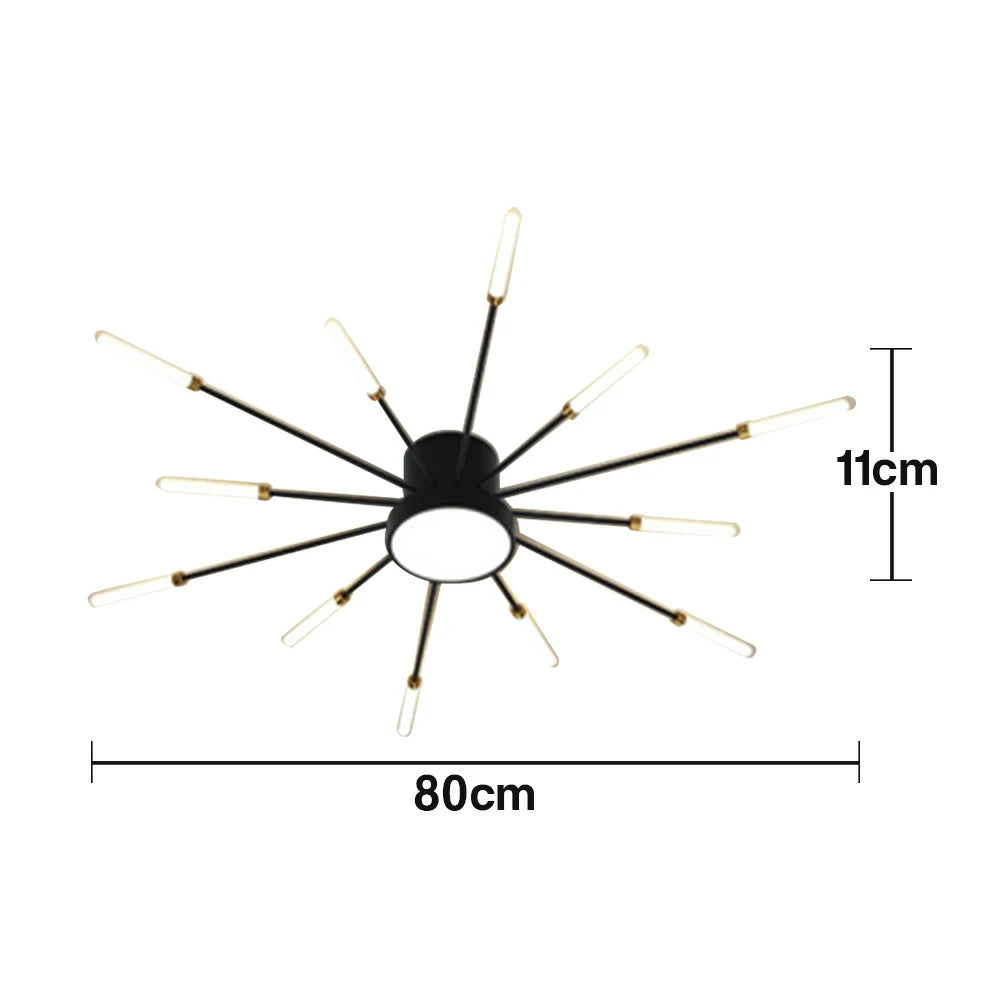 LIVARA 36W LED Ceiling Light Sparkling Firework Design with 12+1 Rotating Heads Neutral Light Modern Iron & Acrylic Fixture - Black