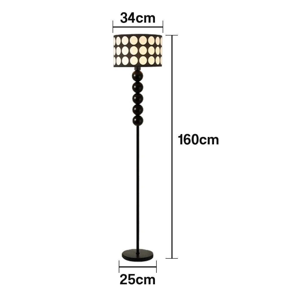 LIVARA 9W/12W Floor Lamp with Three-Color Dimmable Light, Polka Dot Fabric Shade & Modern Iron Base - Black