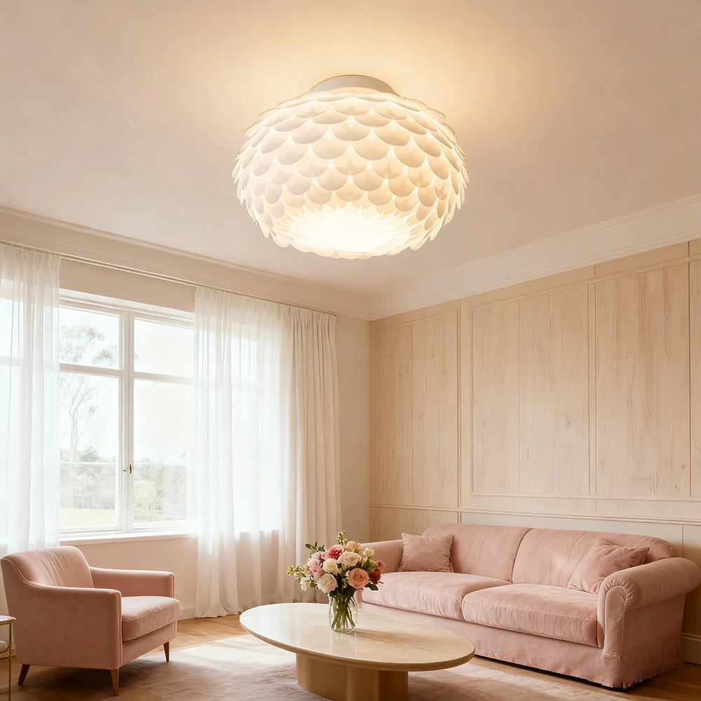 LIVARA LED Ceiling Light 38/45cm Three-Color Dimmable 9W Modern Flower Bud Design Flush Mount Lamp with Eye-Protection Soft Light - White