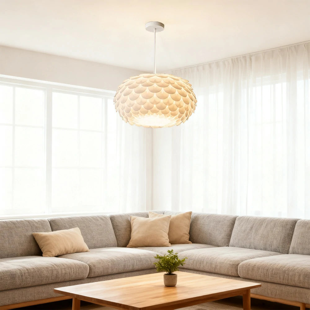 LIVARA LED Pendant Light 38/45cm Three-Color Dimmable 9W Modern Flower Bud Design Hanging Lamp with Eye-Protection Soft Light - White