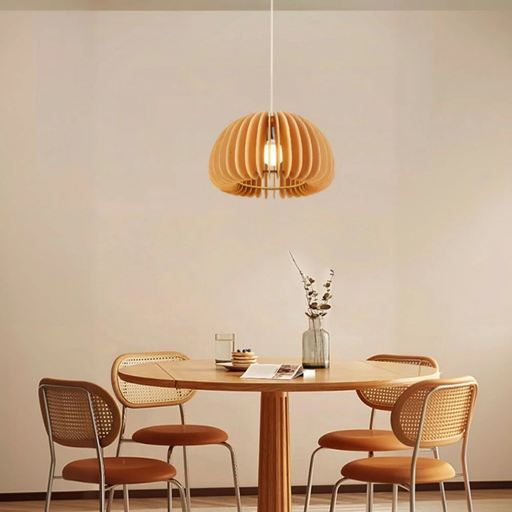 LIVARA 12W LED Pendant Light 35/43/50cm Three-Color Dimmable Ceiling Lamp with Natural Wood Shade & Eye-Protection Soft Light - Wood