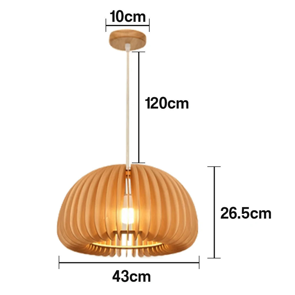 LIVARA 12W LED Pendant Light 35/43/50cm Three-Color Dimmable Ceiling Lamp with Natural Wood Shade & Eye-Protection Soft Light - Wood