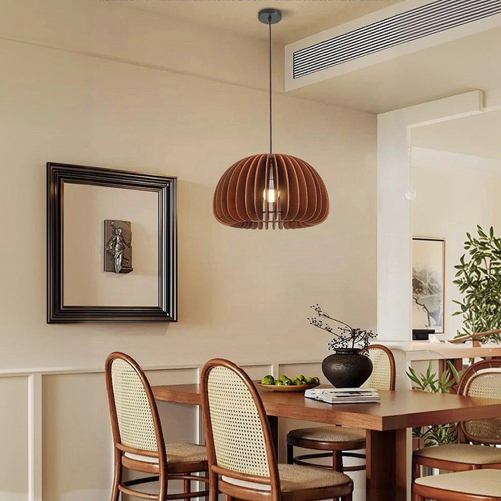 LIVARA 12W LED Pendant Light 35/43/50cm Three-Color Dimmable Ceiling Lamp with Natural Wood Shade & Eye-Protection Soft Light - Walnut