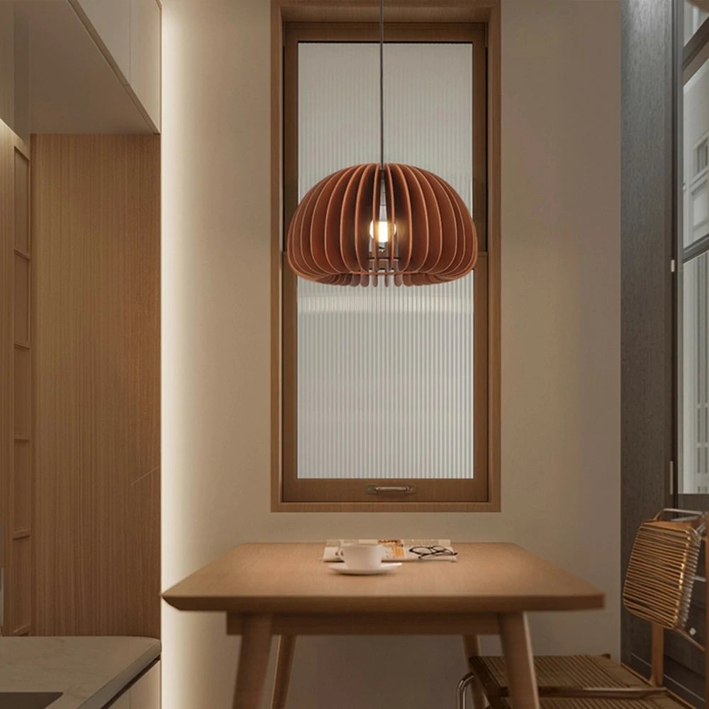 LIVARA 12W LED Pendant Light 35/43/50cm Three-Color Dimmable Ceiling Lamp with Natural Wood Shade & Eye-Protection Soft Light - Walnut