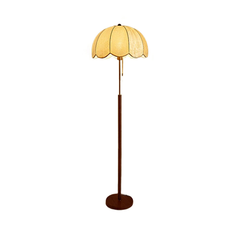 LIVARA Floor Lamp with Jacquard Fabric Shade, 9/12W Wood-Grain Iron Pole, Pull Chain – Anti-Wobble Base & Fire-Retardant Holder