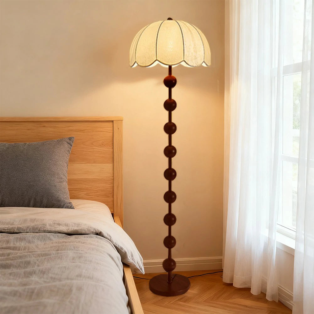 LIVARA Fabric Floor Lamp with Wood-Grain Iron Pole, 9/12W Pull Chain, Anti-Wobble Base & Fire-Retardant Lamp Holder