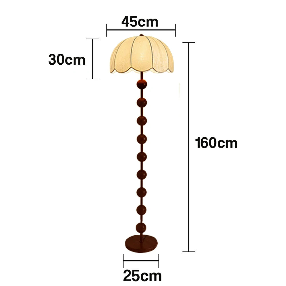 LIVARA Fabric Floor Lamp with Wood-Grain Iron Pole, 9/12W Pull Chain, Anti-Wobble Base & Fire-Retardant Lamp Holder