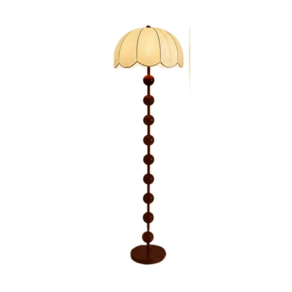 LIVARA Fabric Floor Lamp with Wood-Grain Iron Pole, 9/12W Pull Chain, Anti-Wobble Base & Fire-Retardant Lamp Holder
