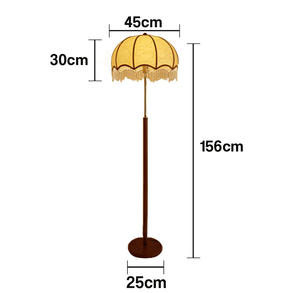 LIVARA Fabric Floor Lamp with Textured Shade, 9/12W Wood-Grain Metal Stand, Foot Switch & Stable Weighted Base