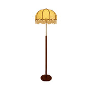 LIVARA Fabric Floor Lamp with Textured Shade, 9/12W Wood-Grain Metal Stand, Foot Switch & Stable Weighted Base