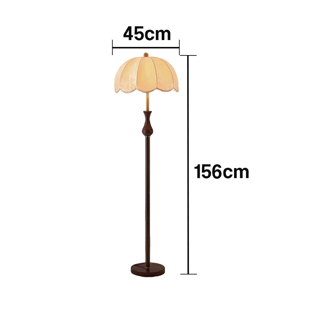 LIVARA Fabric Floor Lamp with Wood-Grain Iron Pole, 9/12W Pull Chain, Anti-Wobble Base & Fire-Retardant Lamp Holder - Gold&Walnut