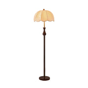 LIVARA Fabric Floor Lamp with Wood-Grain Iron Pole, 9/12W Pull Chain, Anti-Wobble Base & Fire-Retardant Lamp Holder - Gold&Walnut