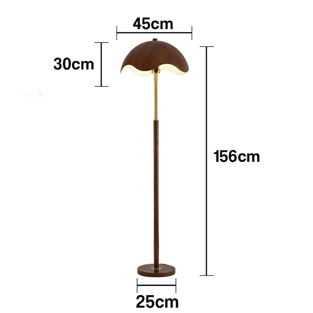 LIVARA Fabric Floor Lamp 9/12W with Pull Chain, Wood-Grain Metal Frame & Anti-Tip Weighted Base - Walnut