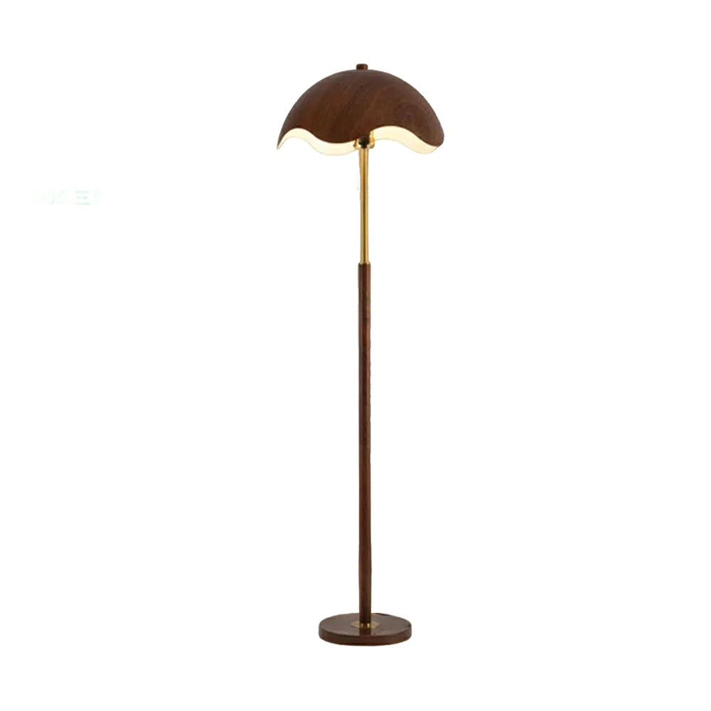 LIVARA Fabric Floor Lamp 9/12W with Pull Chain, Wood-Grain Metal Frame & Anti-Tip Weighted Base - Walnut