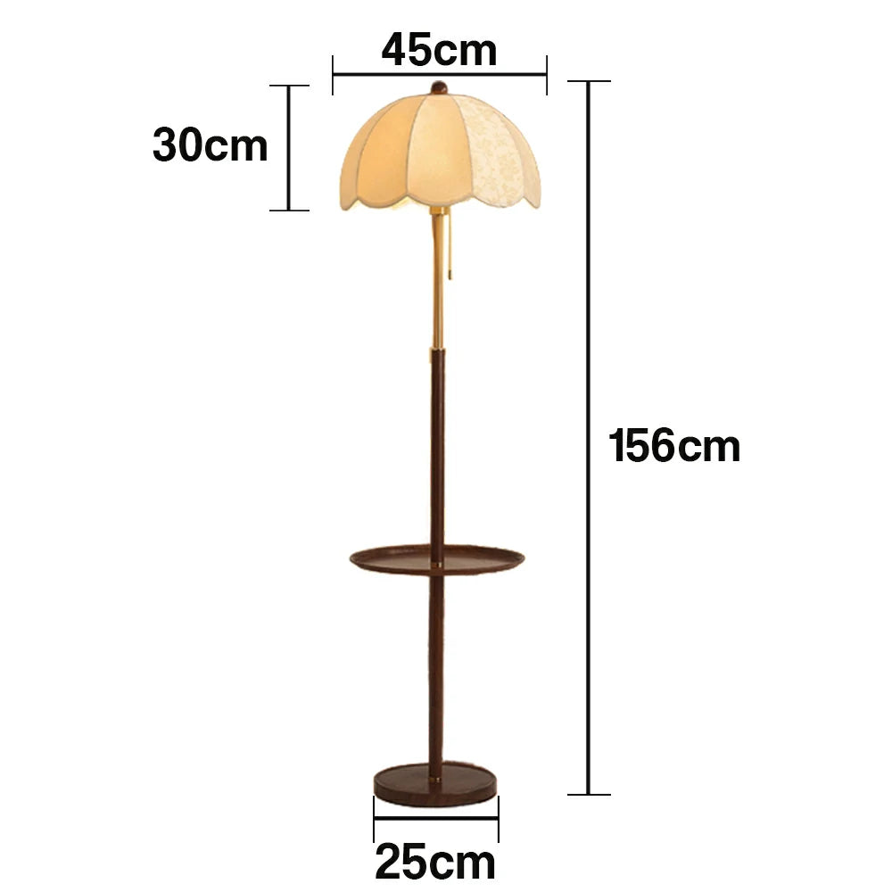 LIVARA Fabric Floor Lamp 9/12W with Walnut Wood-Grain Metal Frame, Pull Chain Switch & Stable Weighted Base