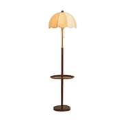 LIVARA Fabric Floor Lamp 9/12W with Walnut Wood-Grain Metal Frame, Pull Chain Switch & Stable Weighted Base