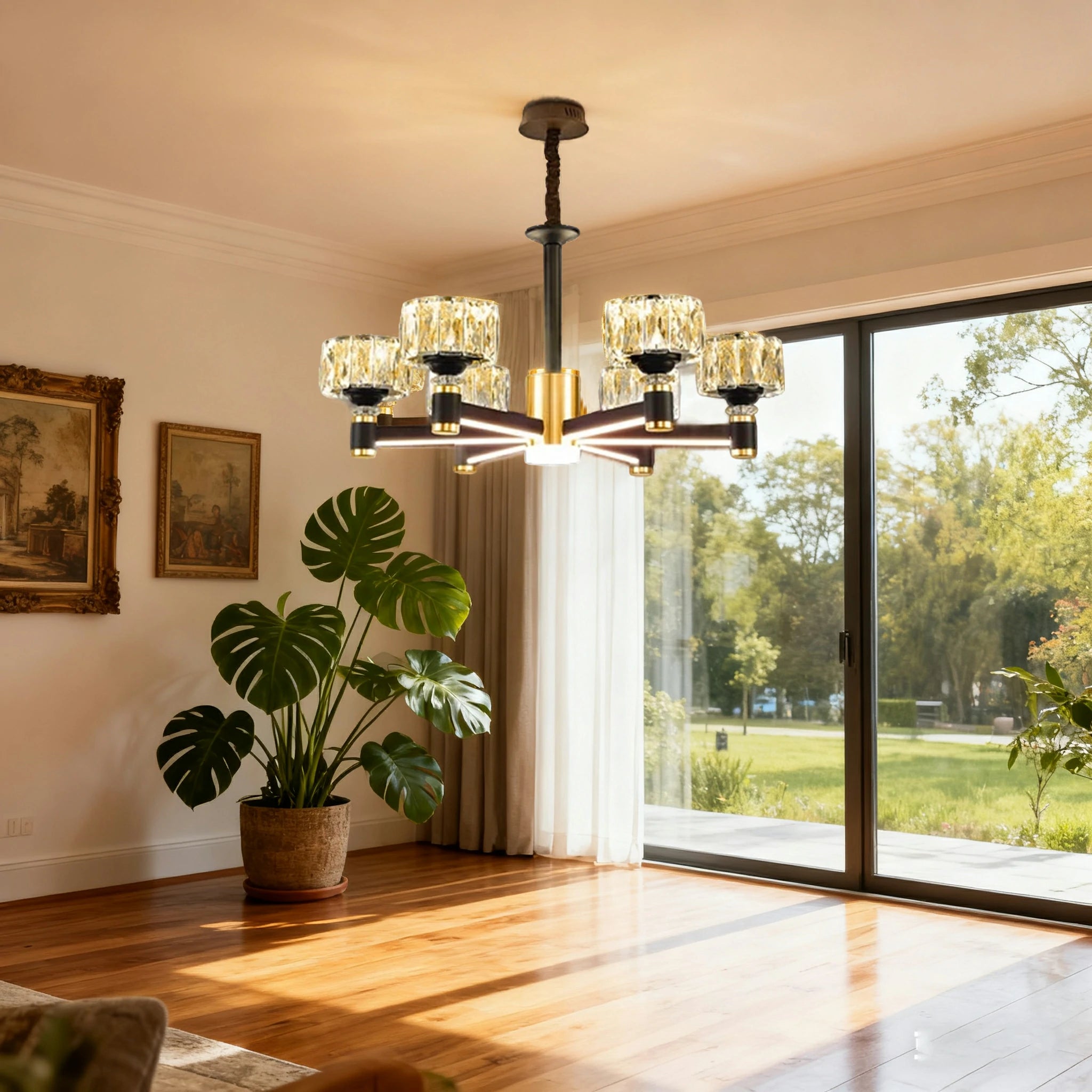 LIVARA 30W Crystal Pendant Light with Dual Light Source, Three-Color Dimmable Eye-Care LED & Flicker-Free Bright Illumination