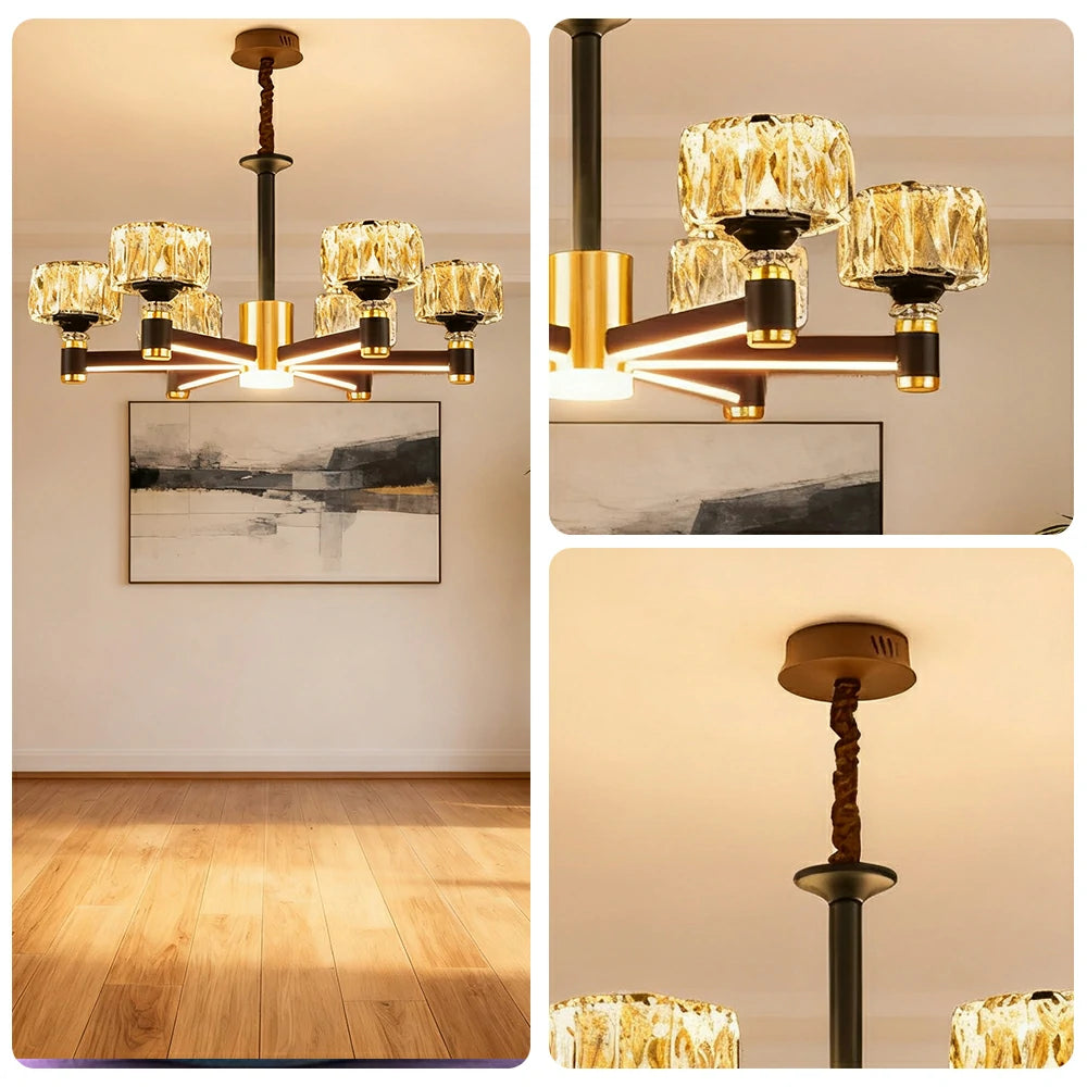 LIVARA 30W Crystal Pendant Light with Dual Light Source, Three-Color Dimmable Eye-Care LED & Flicker-Free Bright Illumination