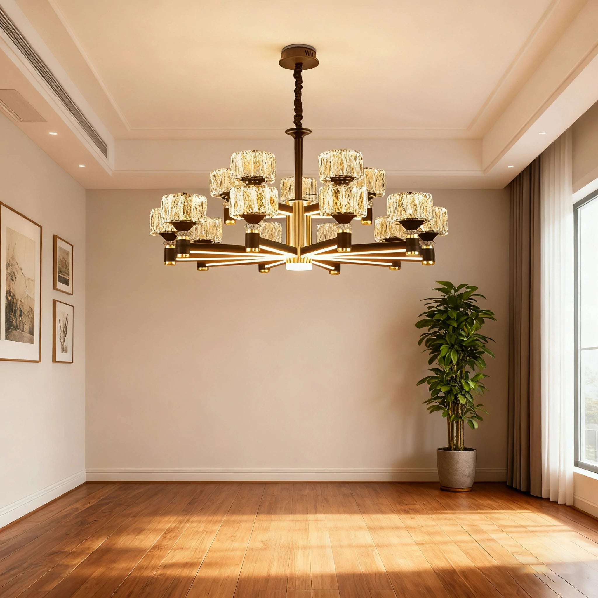 LIVARA 75W Crystal Pendant Light with Dual Light Source, Three-Color Dimmable Eye-Care LED & Flicker-Free Bright Illumination