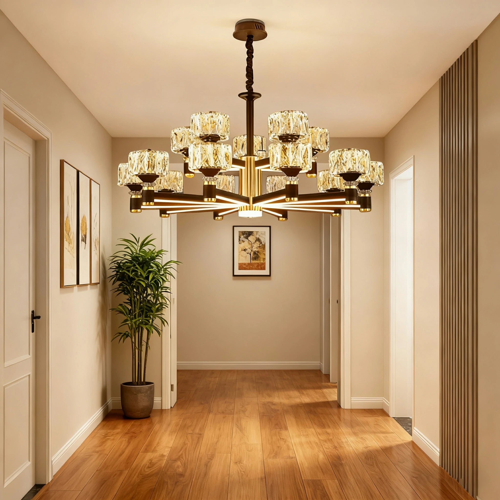 LIVARA 75W Crystal Pendant Light with Dual Light Source, Three-Color Dimmable Eye-Care LED & Flicker-Free Bright Illumination