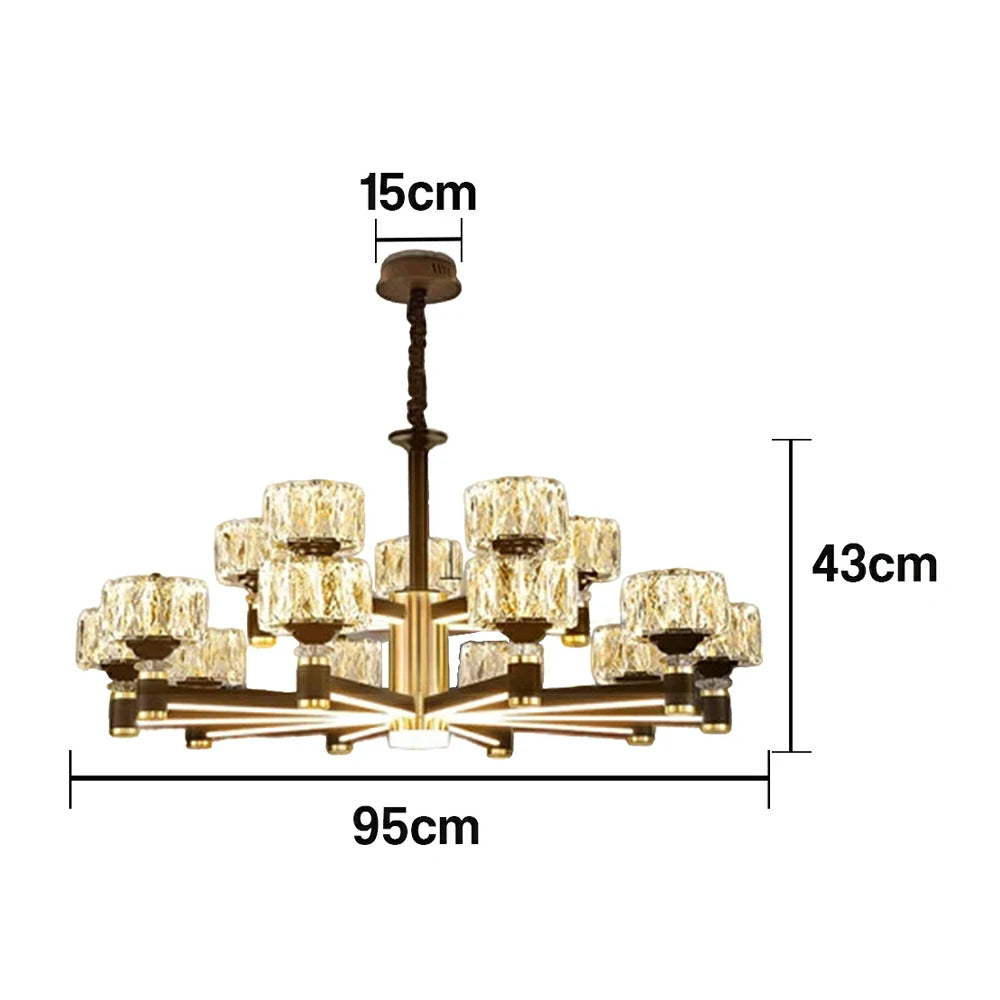 LIVARA 75W Crystal Pendant Light with Dual Light Source, Three-Color Dimmable Eye-Care LED & Flicker-Free Bright Illumination