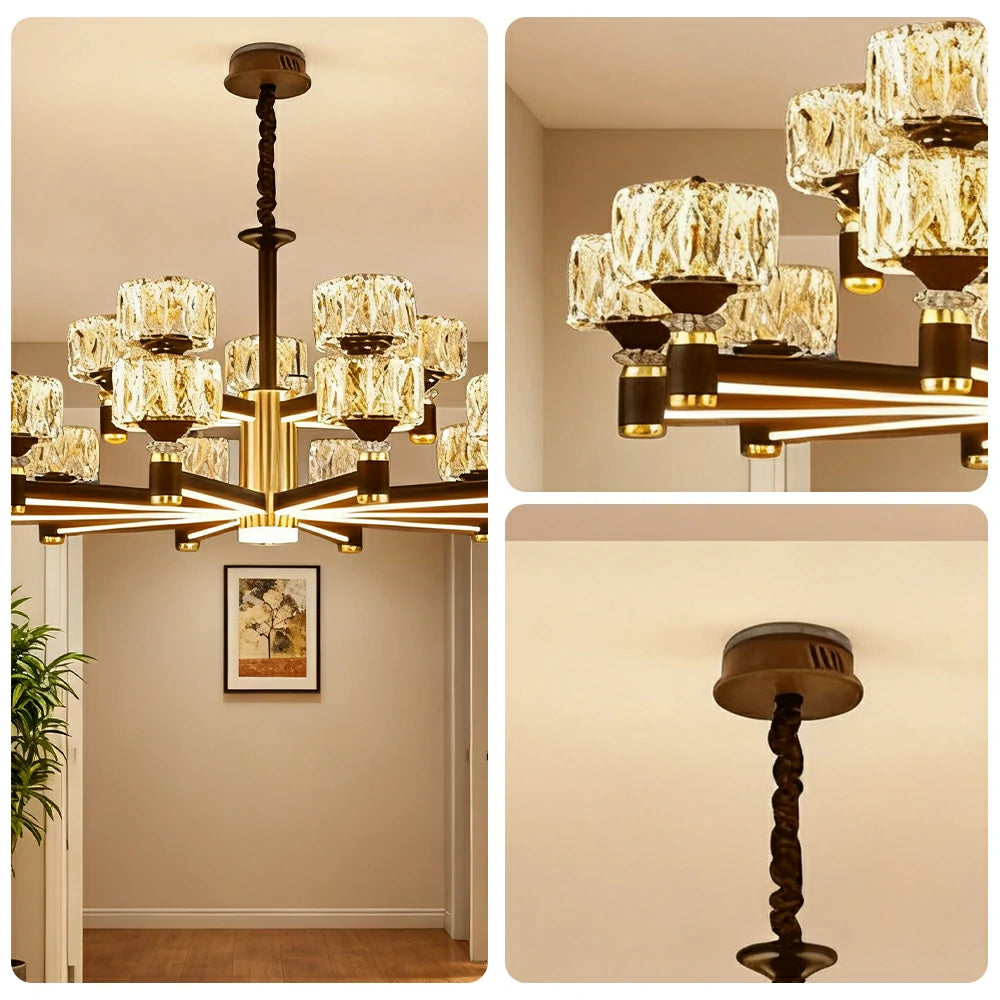 LIVARA 75W Crystal Pendant Light with Dual Light Source, Three-Color Dimmable Eye-Care LED & Flicker-Free Bright Illumination