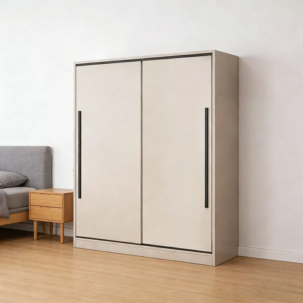 LIVARA 80/120cm Sliding Door Wardrobe Cabinet - Deep 60cm Storage Closet with Hanging Rail, Solid Wood Core Board Durable Design - Grey