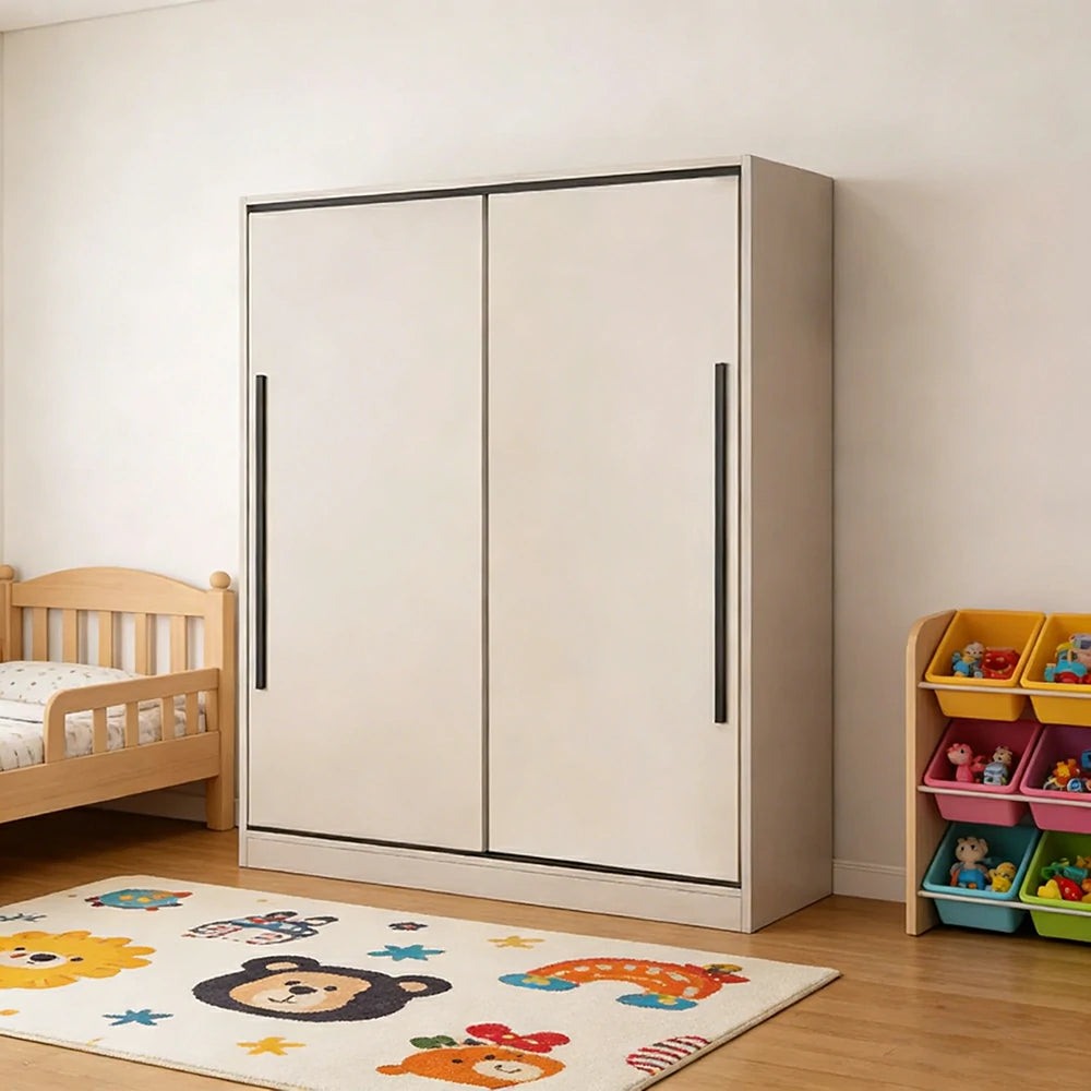 LIVARA 80/120cm Sliding Door Wardrobe Cabinet - Deep 60cm Storage Closet with Hanging Rail, Solid Wood Core Board Durable Design - Grey