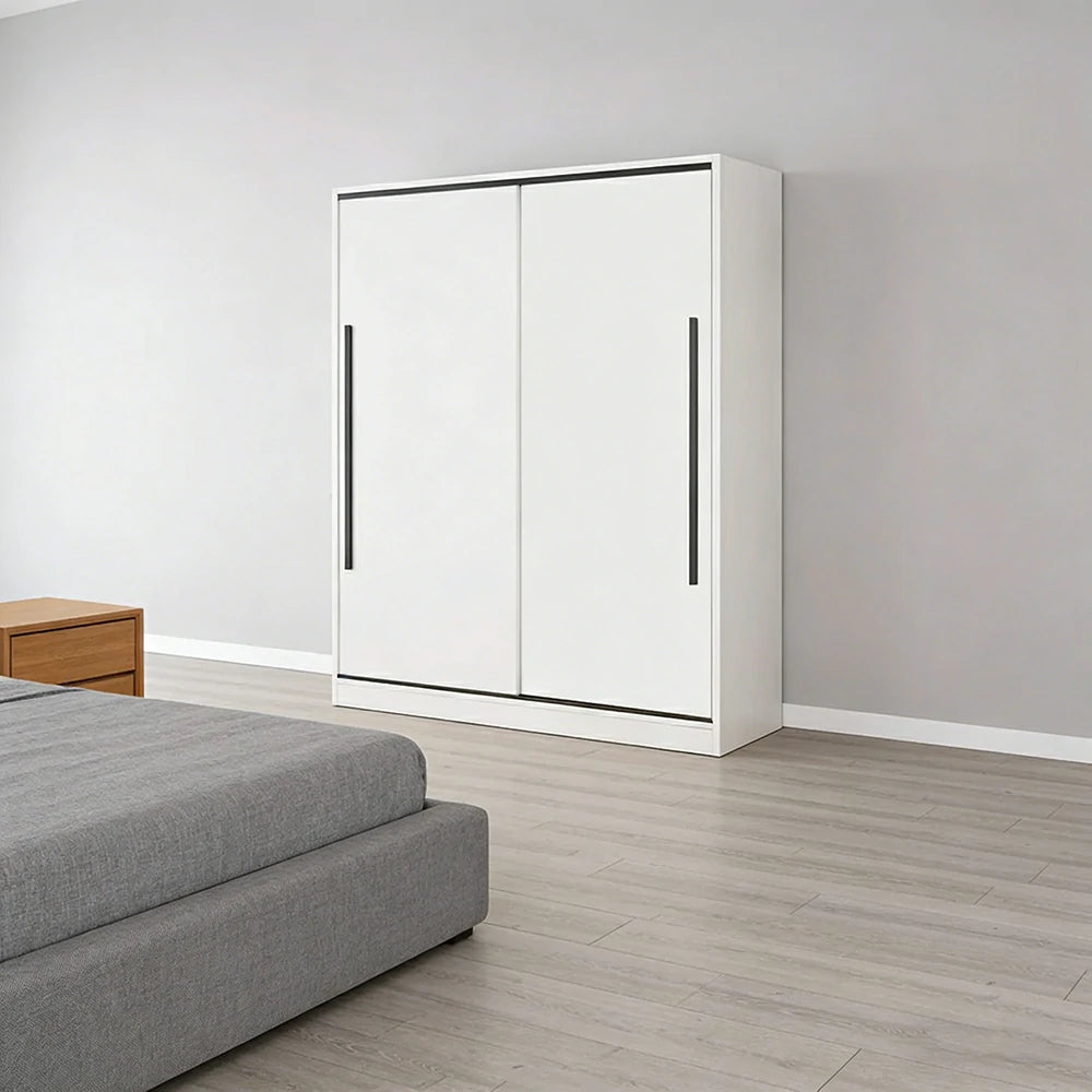 LIVARA 80/120cm Sliding Door Wardrobe Cabinet - Deep 60cm Storage Closet with Hanging Rail, Solid Wood Core Board Durable Design - White