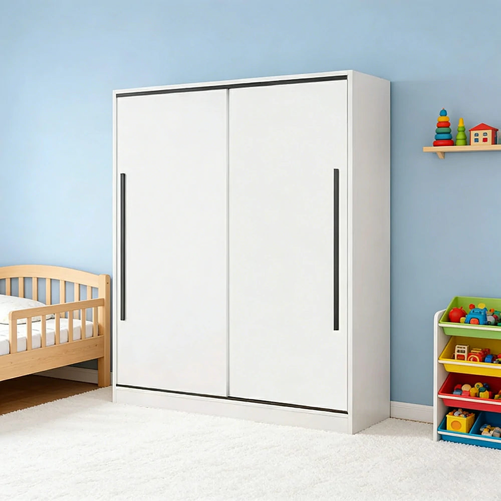 LIVARA 80/120cm Sliding Door Wardrobe Cabinet - Deep 60cm Storage Closet with Hanging Rail, Solid Wood Core Board Durable Design - White