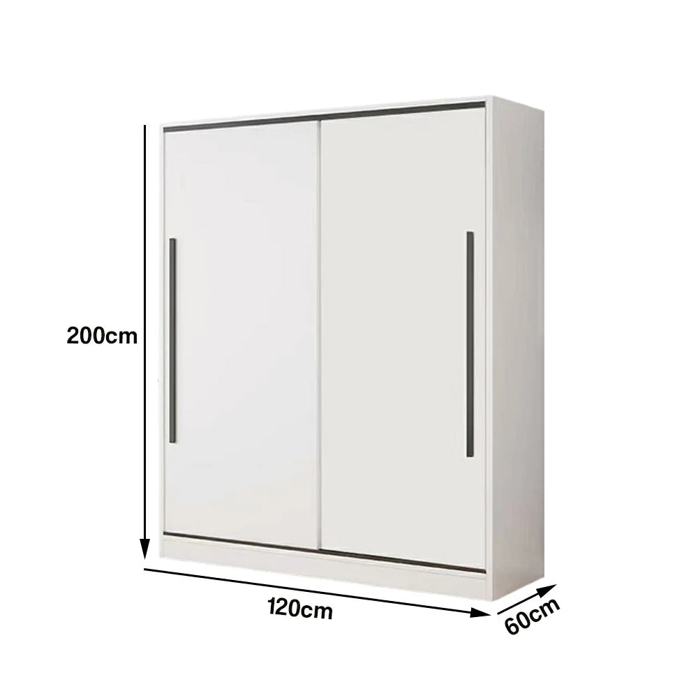 LIVARA 80/120cm Sliding Door Wardrobe Cabinet - Deep 60cm Storage Closet with Hanging Rail, Solid Wood Core Board Durable Design - White