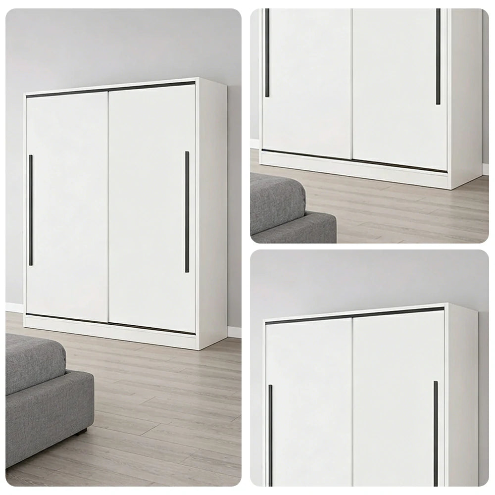 LIVARA 80/120cm Sliding Door Wardrobe Cabinet - Deep 60cm Storage Closet with Hanging Rail, Solid Wood Core Board Durable Design - White