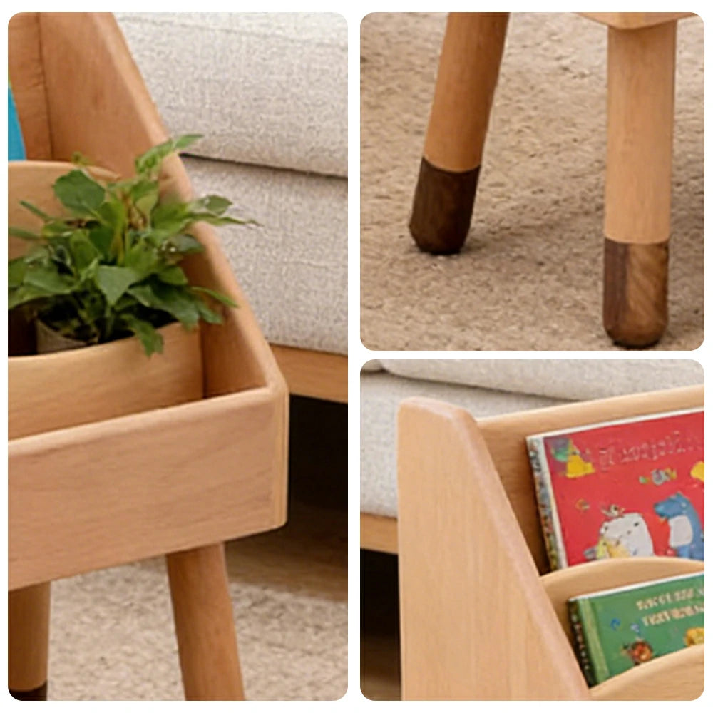 LIVARA Kids Wooden Bookshelf - Hidden Rear Storage, Rounded Edge Design, Solid Timber with North American Black Walnut Legs